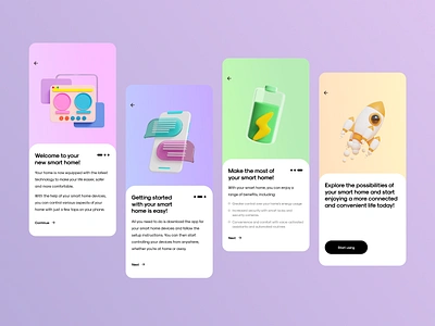 Smart Home: Onboarding 3d app app design colorfull design home illustration interface mobile onboarding slider smart smart home smart house smarthome smarthouse ui ux welcome welcome screen