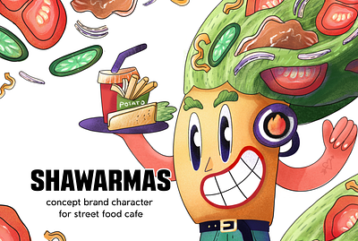 SHAWARMAS Brand character. Fast street food doner kebab brand branding cafe character food illustration marketing mascot shawarma