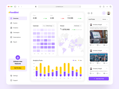 Feebird - AI Linkedln Audience Dashboard ai analytics artificial intelligence calendar dashboard feebird landingpage mobile app post social media statistic ui website website design