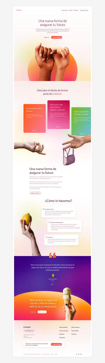 Livetopic, corporate website blur button corporate design freelance gradient hand insurance light ui web web design