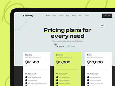 Brandy - Pricing Page UI Design Kit agency business clean comparison design desktop inner page marketing minimal modern plan price pricing purchase service studio technology ui ux website