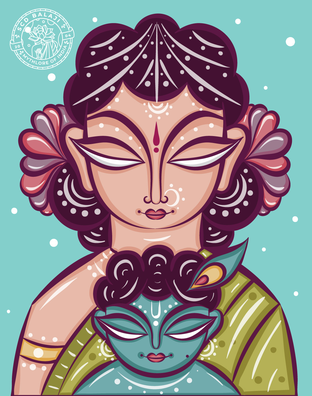 Yasodha & Krishna in Neo Bengal Folk Art adobe illustrator artpreneur bengal pattachitra character design children book illustration folk art illustration indian art indian design indian folk art indian mother indian women krishna mom mother mythology neo bengal folk art scd balaji vector illustration yasodha