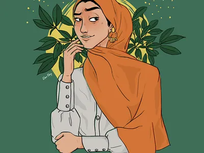 Girl in Orange Scarf character character inspiration concept cute drawing female character green hijab hijab character illustration orange trendy