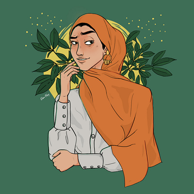 Girl in Orange Scarf character character inspiration concept cute drawing female character green hijab hijab character illustration orange trendy