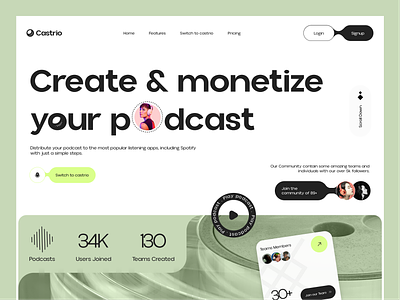 Podcasts Website UI audio best podcasts conversation design homepage inspiration interview landing page live podcasts radio saas spotify startup streaming streaming app streaming platform ui ux web deasign website