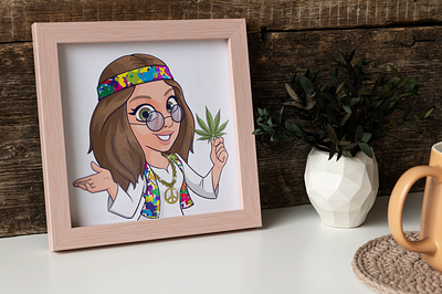 Cartoon girl with marijuana animation beehaya cannabis cartoon cartoon drawing character concept cosmetic doodle drawing drugs exotic graphic design illustration logo marijuana nft artist palm plant sweet