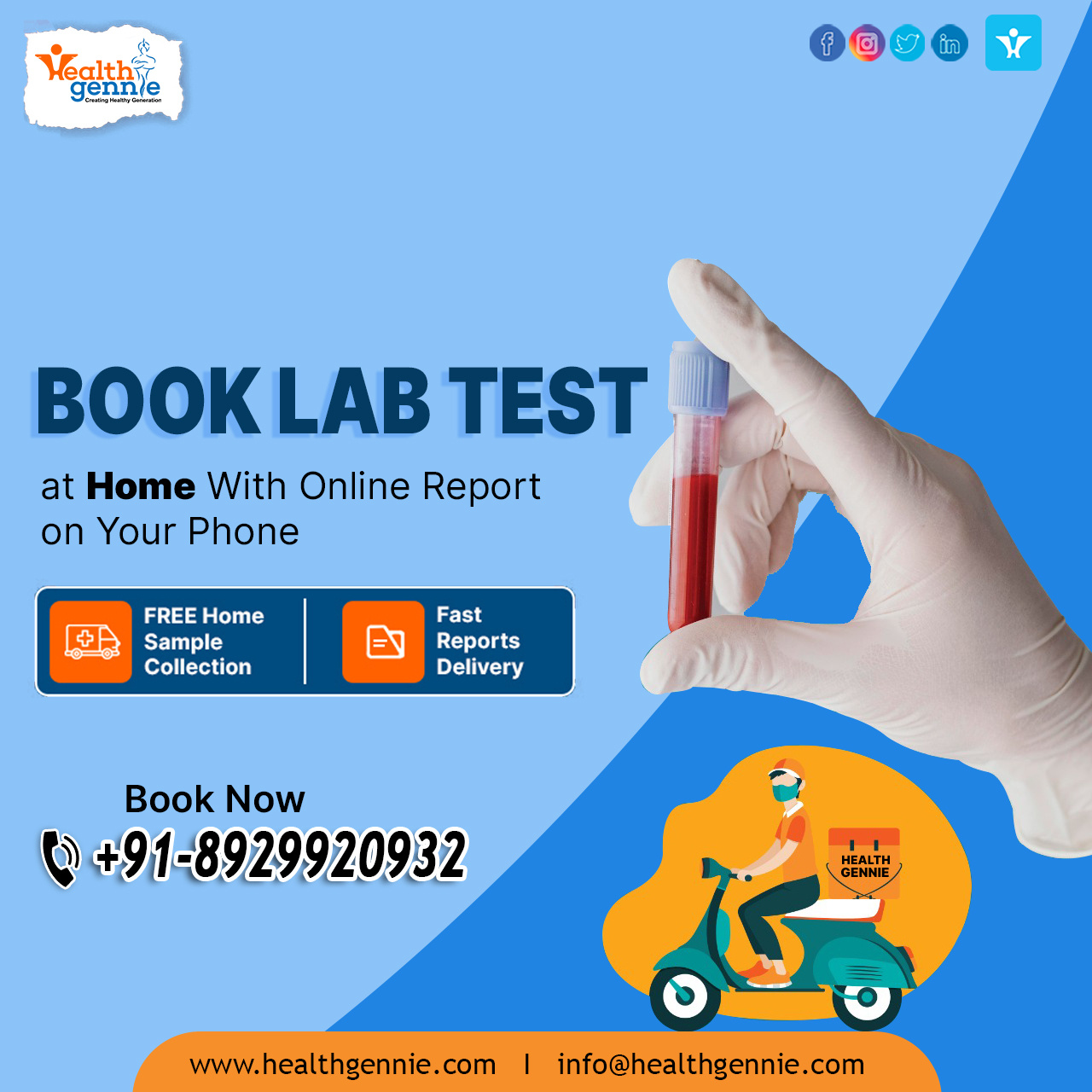 Book Lab Test at Home With Online Report on Your Phone by Health Gennie
