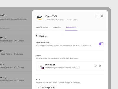 Tailwarden - Cloud account notifications alert menu minimalist modal notification notifications panel product design saas side bar side panel slide over tailwarden toggle ui ux