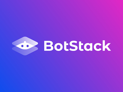BotStack, telegram bots company logo design blue bot logo bot stack brand branding gradient icon logo mark robot logo stack logo