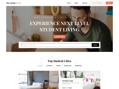 Accommodation website Concept accommodation booking enquiry hostel student website