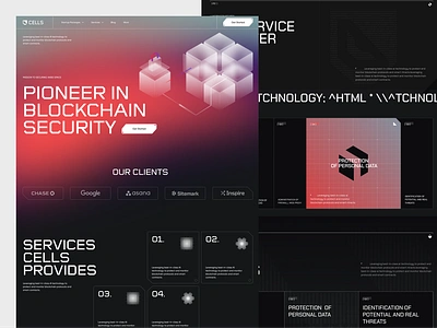 CELLS - Blockchain Security Landing Page app design blockchain cells website devops futuristic interface landing page modern design platform qclay saas webstie security software development webset startup tech technological website ui ui ux web design web3