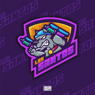 Dog with water gun animation brand brand identity branding design dog dog logo esport gaming graphic design illustration logo streamer team vector