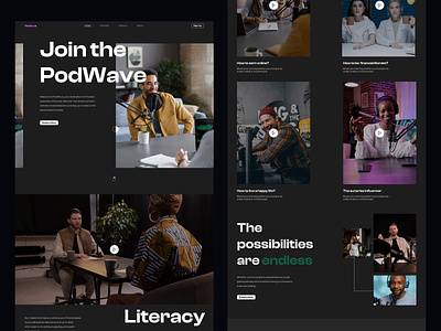 PodWave - Podcast Website audio conversation design influencer interview inspiration landing page live mic minimal podcast podcast show platform podcasting podwave radio spotify saas streaming ui ui ux ux webdesign