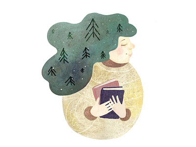 HUGGE | Watercolor book branding character design forest girl hugge illustration logo reading scandinavia watercolor