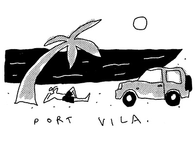 Port Vila 4x4 beach black and white character chilling collage doodle holidays illustration illustrator lo fi minimal minimalist old school palm tree procreate retro sea simple sun