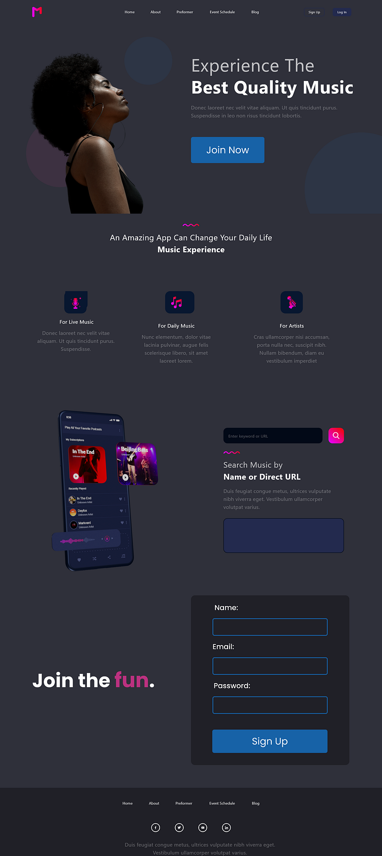 Music Landing Page Design by Shahid Khan on Dribbble