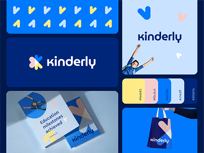 Kinderly Branding abstract ai app bold branding college data education fintech friendly fun happy heart jump logo love money school technology vibrant