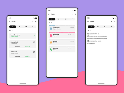Goals / Habits app application branding calendar case study dark mode figma goal graphic design habit habit tracker light mode list mobile mobile app planner progress streak ui ux