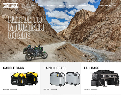 Dirtsack Adventure Luggage | E-Comm Website Design & Development adventure bike design ecommerce typography ui uiux web design website