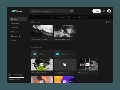 Nebula - Cloud Storage Drive Dashboard 🪐 cloud cloud app cloud dashboard cloud storage cloud storage dashboard cloud system drive dropbox file management file sharing files google drive platform saas storage storage system ui ux web app web app design