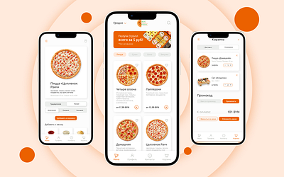 "Hot Pizza" Food Delivery Mobile App concept design hot pizza food delivery minimalizm mobile app orange pizza sushi uxui