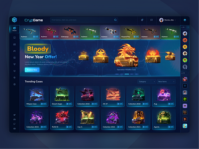 Game UI - Open Case Marketplace app color dark design game game marketplace game ui games design gaming dashboard gaming website marketplace open case ui ui design weapon weapon case web web design website