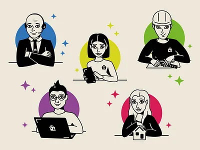 Real estate brand character set apple pencil flat graphic design illustration minimalistic real estate staff team vector vectornator