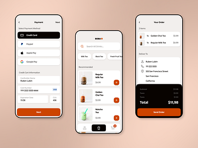 Boba Tea Delivery App for IOS Mobile Devices app app design inspiration delivery app design drink delivery app food delivery app food tech ios app mobile app ui