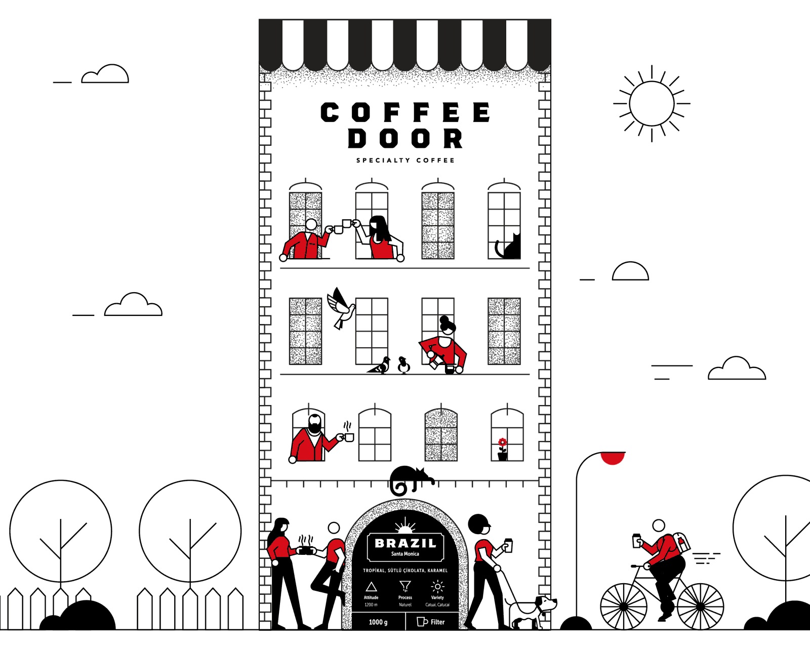 Coffee Door Packaging Design branding coffee graphic design icon illustration line logo packaging pouch vector