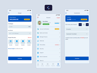 Cubvest Banking App - Redesign banking cubevest cubvest design finance fintech fintech app investment mobile app mobile banking user profile