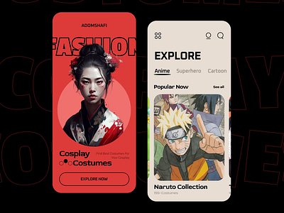 Costumes Shop App animation app app design app ui costumes shop app ecommerce ecommerce app fashion fashion app naruto shop ui ux