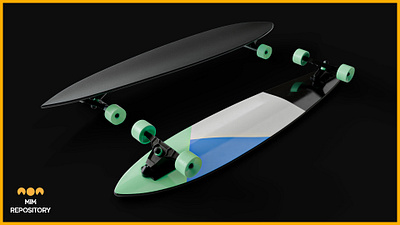 Longboard Skateboard 3D Model 3d 3d modeling blender game hardsurface maya motion graphics pbr material skate skateboard