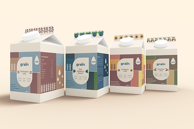 "GRAIN" plant-based milk packaging design branding dairy products figma graphic design illustrator milk organic