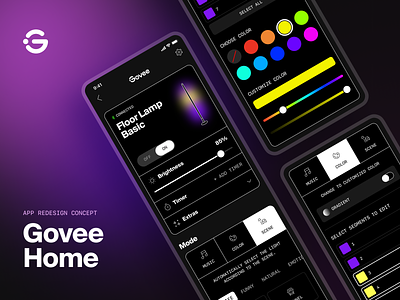 Govee Home App Redesign app app design clean dark mode gradient mobile mobile app mockup modern nucleo icons product product design slider smart home ui uiux ux