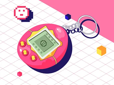 Tamagotchi 90s clean illustration isometric tamagotchi vintage
