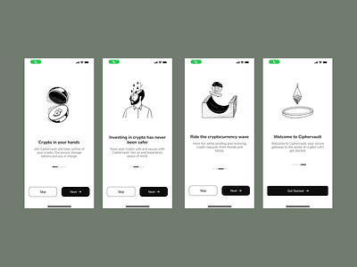 CipherVault Crypto Onboarding Screens crypto fintech mobile app onboarding ui uiux web3