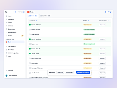 Table select apollo compliance compliance process complicore crm dashboard floating bar floating select gust app gusto hr tool hubspot linear linear app request documents salesforce select row table table pattern table select