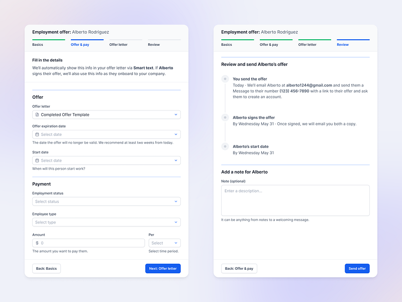 Sending offer compliance complicore contract crm employment employment offer hr tool job builder job offer offer process recruiting recruitment send doc send document send offer send template step by step template upwork