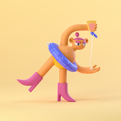 Summer Lovin' 3d blender character cinema4d cream illustration maxon pink summer swim tube yellow