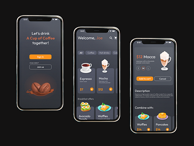 Coffee Shop Mobile App Concept black coffee coffee shop concept dark mode design mobile mobile app mobile design ui user experience user interface ux