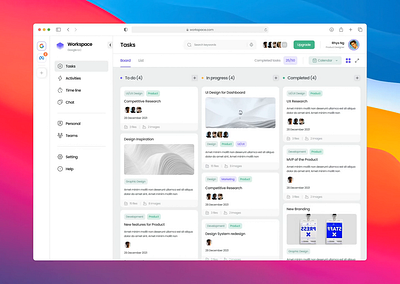 Workspace - Task Management Dashboard animation asana dark light management mode product design task trello ui uiux