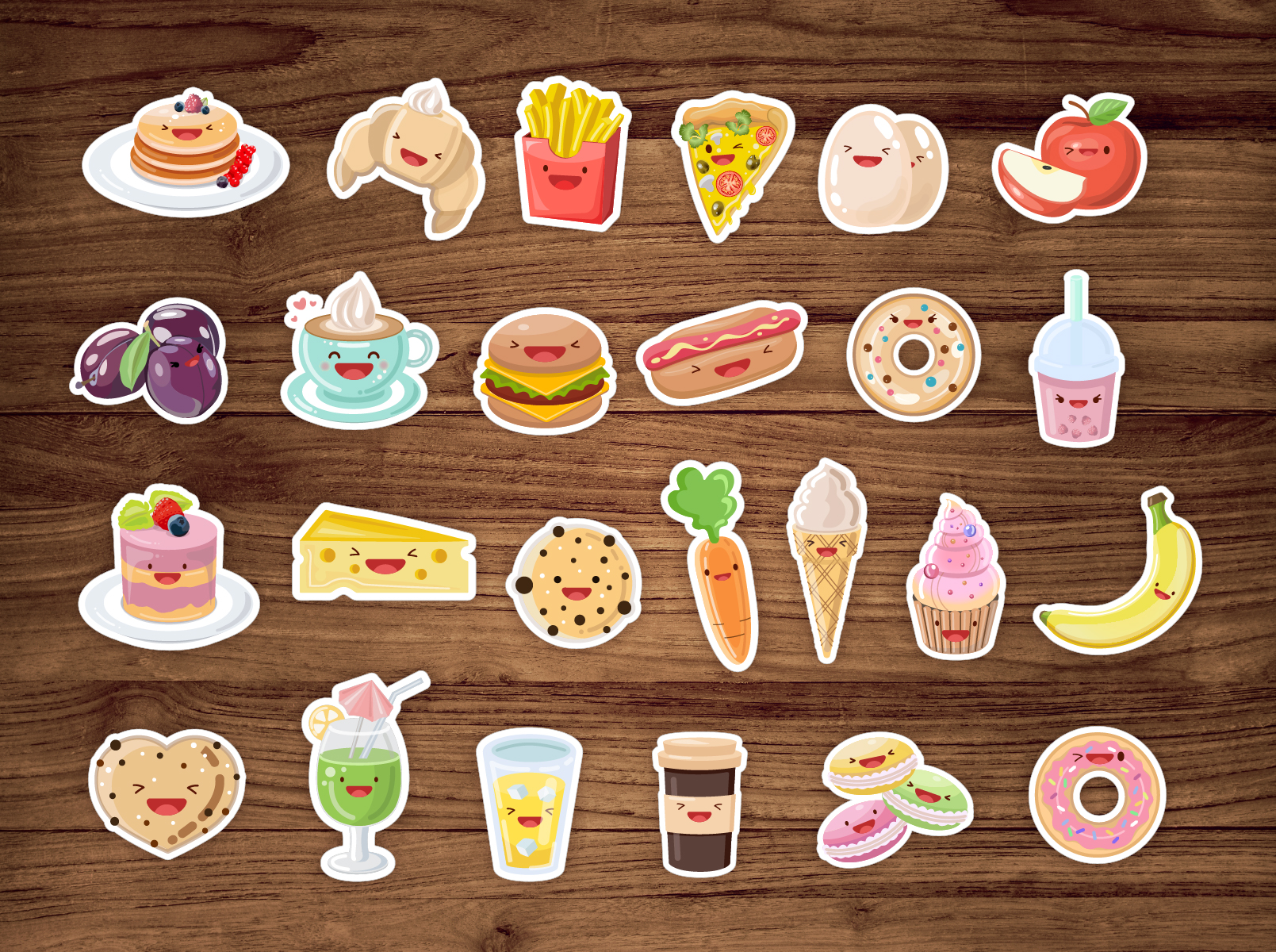 Cute kawaii food stickers. by Mariia Mazaeva on Dribbble