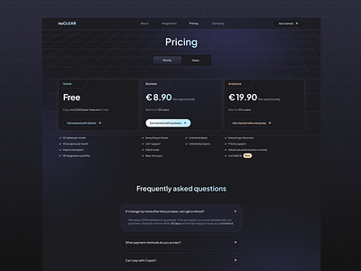 Dark Pricing Section SAAS UI 2023 cards convertion cta dark mode features futuristic gradients landing page minimal modern pricing saas software toggle ui upgrade ux web website