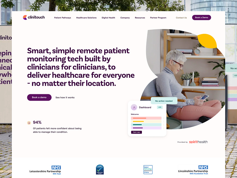 Clinitouch Website & Platform b2b b2c branding clinical flower healthcare healthcare landingpage home page homepage landing page medical medical website monitoring patient purple wellbeing