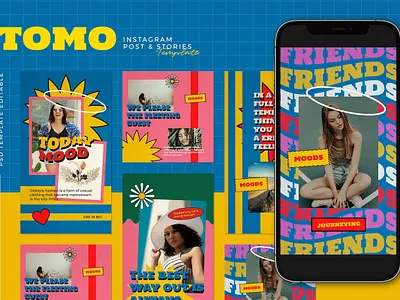 Retro 90s Instagram Template - Tomo branding instagram instagram banner instagram post instagram post template instagram posts instagram posts template instagram stories instagram stories template instagram story instagram story template instagram template instagram templates social media social media banner social media pack social media templates socialmedia stories ui
