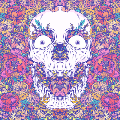 Skull and Flowers color flowers graphic design illustration lowbrow skull vector