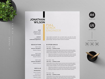 Resume/CV clean cv cover letter creative cv full stack designer modern cv resume resume template template
