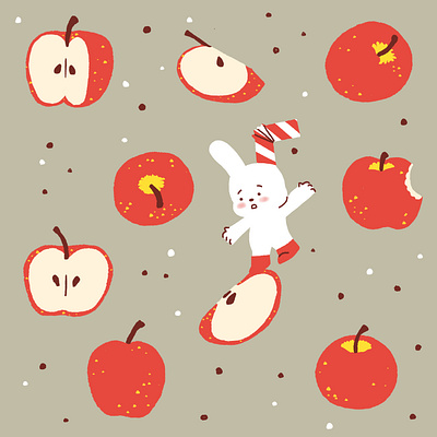 Apple Pattern apple apples bunny digital art digital illustration drawing illust illustration jormation patterns pynn rabbit