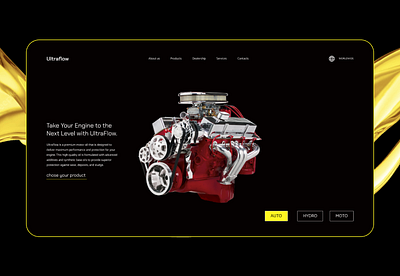 Web design: Ultraflow | E-commerce animation black branding car dailyui design desktop ecommerce logo minimal motion graphics motor oil simple ui ux uxui webdesign website yellow