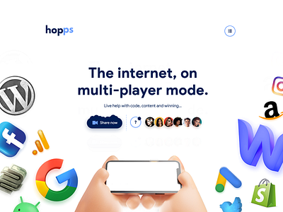 Hopps: The Internet in 🎮 Multi-Player Mode 3d app avatar elon elon musk facebook google hand hands hero icon mockup musk phone profile saas social twitter webflow wordpress